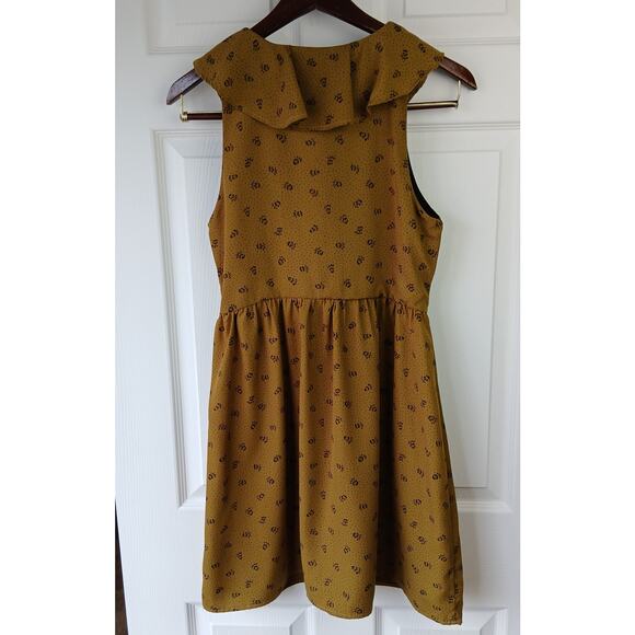 UO Kimchi Blue Mustard Lace up Dress 4 floral ruffles olive corset style front - Picture 13 of 13